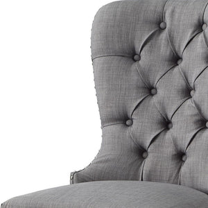 HomeRoots Set of Two Elegant Light Gray Tufted Upholstered Linen Dining Chairs with Nailhead Trim Style 543534