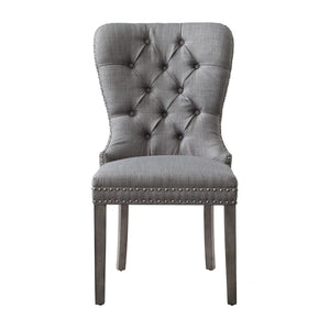HomeRoots Set of Two Elegant Light Gray Tufted Upholstered Linen Dining Chairs with Nailhead Trim Style 543534