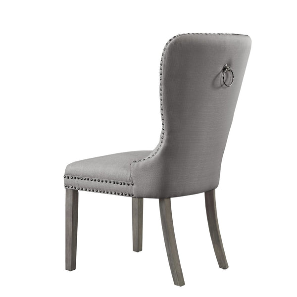 HomeRoots Set of Two Elegant Light Gray Tufted Upholstered Linen Dining Chairs with Nailhead Trim Style 543534