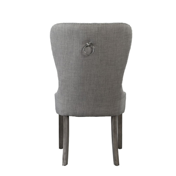 HomeRoots Set of Two Elegant Light Gray Tufted Upholstered Linen Dining Chairs with Nailhead Trim Style 543534