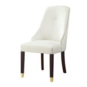 Homeroots Set Of Two Tufted White And Espresso Upholstered Faux Leather Dining Side Chairs  Wood 543536