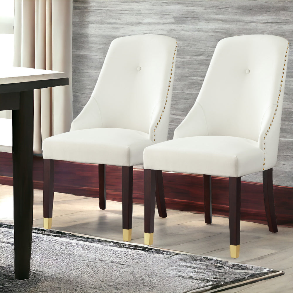 Homeroots Set Of Two Tufted White And Espresso Upholstered Faux Leather Dining Side Chairs  Wood 543536
