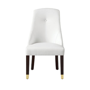 Homeroots Set Of Two Tufted White And Espresso Upholstered Faux Leather Dining Side Chairs  Wood 543536