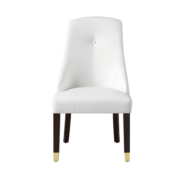 Homeroots Set Of Two Tufted White And Espresso Upholstered Faux Leather Dining Side Chairs  Wood 543536