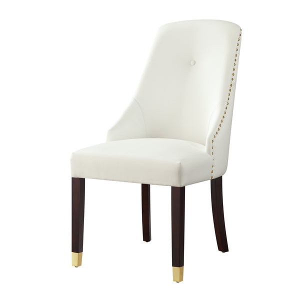 Homeroots Set Of Two Tufted White And Espresso Upholstered Faux Leather Dining Side Chairs  Wood 543536