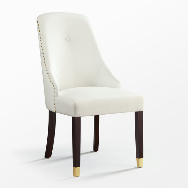 Homeroots Set Of Two Tufted White And Espresso Upholstered Faux Leather Dining Side Chairs  Wood 543536