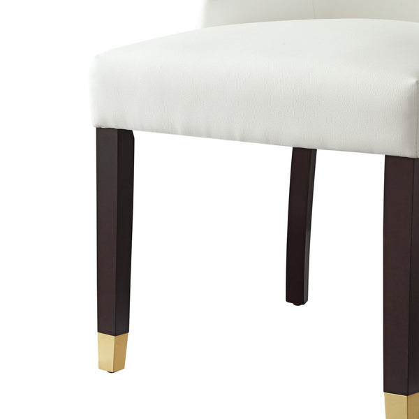 Homeroots Set Of Two Tufted White And Espresso Upholstered Faux Leather Dining Side Chairs  Wood 543536