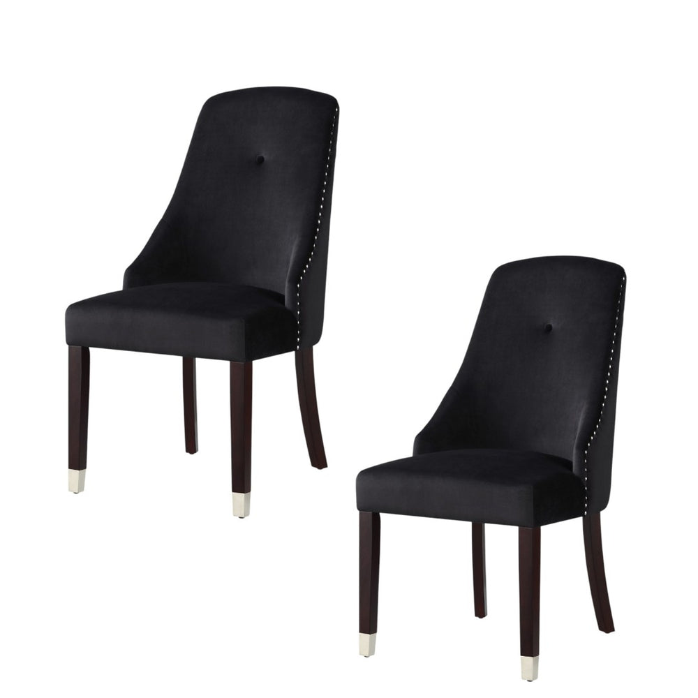 HomeRoots Set of Two Elegant Tufted Velvet Dining Side Chairs with Espresso Legs - Perfect for Any Space! 543537
