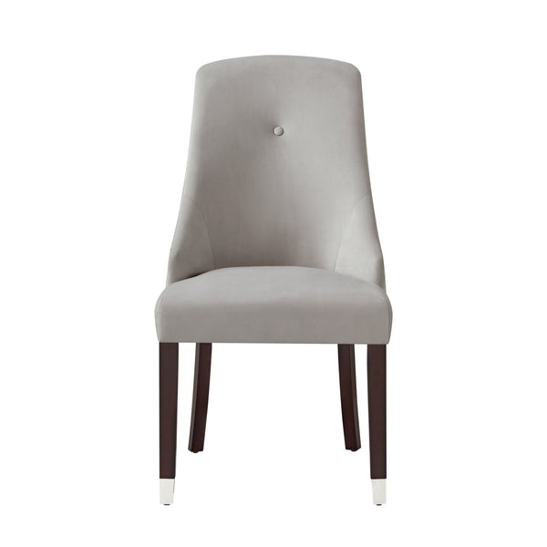 Homeroots Set Of Two Tufted Light Gray And Espresso Upholstered Velvet Dining Side Chairs  Wood 543538