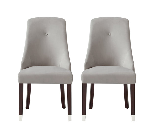 Homeroots Set Of Two Tufted Light Gray And Espresso Upholstered Velvet Dining Side Chairs  Wood 543538