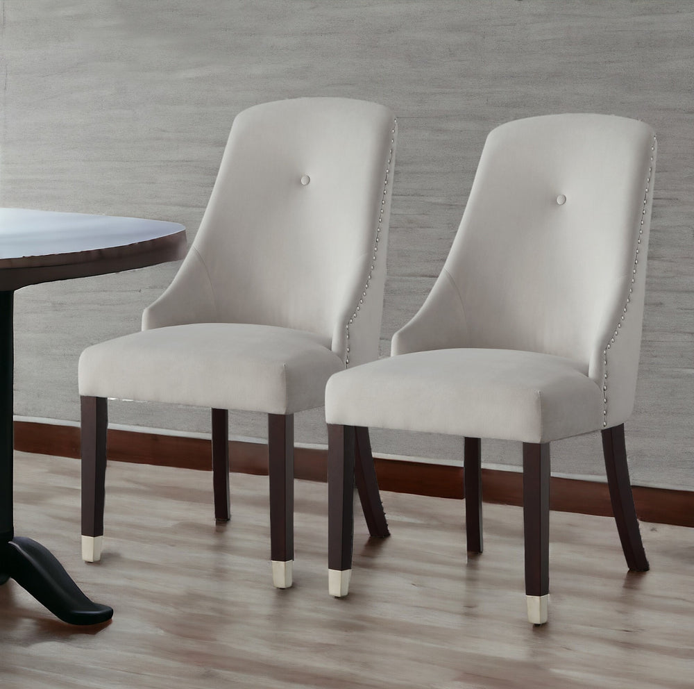 Homeroots Set Of Two Tufted Light Gray And Espresso Upholstered Velvet Dining Side Chairs  Wood 543538