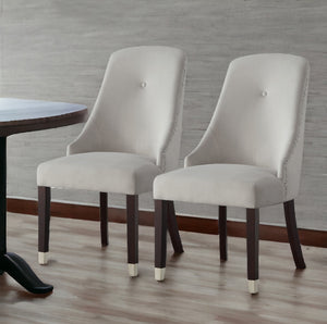 Homeroots Set Of Two Tufted Light Gray And Espresso Upholstered Velvet Dining Side Chairs  Wood 543538