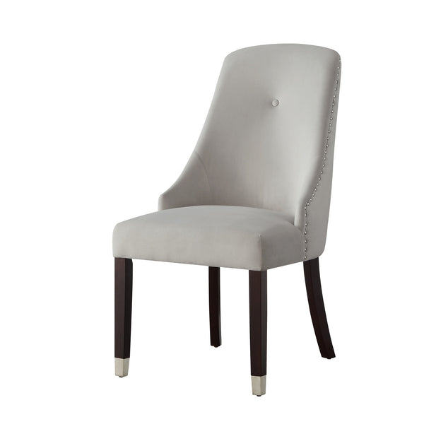Homeroots Set Of Two Tufted Light Gray And Espresso Upholstered Velvet Dining Side Chairs  Wood 543538