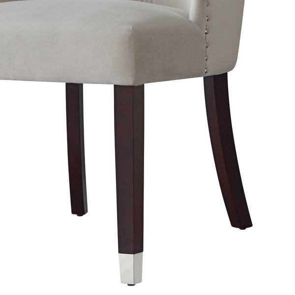 Homeroots Set Of Two Tufted Light Gray And Espresso Upholstered Velvet Dining Side Chairs  Wood 543538