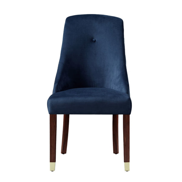 HomeRoots Set of Two Elegant Tufted Navy Blue Velvet Dining Chairs with Espresso Frame & Nailhead Trim 543539