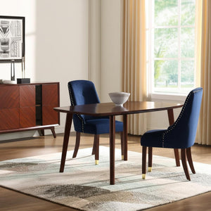 HomeRoots Set of Two Elegant Tufted Navy Blue Velvet Dining Chairs with Espresso Frame & Nailhead Trim 543539
