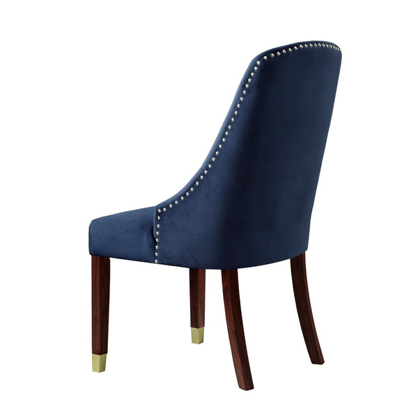 HomeRoots Set of Two Elegant Tufted Navy Blue Velvet Dining Chairs with Espresso Frame & Nailhead Trim 543539