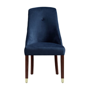 HomeRoots Set of Two Elegant Tufted Navy Blue Velvet Dining Chairs with Espresso Frame & Nailhead Trim 543539