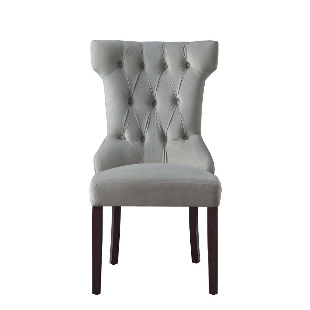 HomeRoots Set of Two Elegant Tufted Light Gray Velvet Dining Chairs with Espresso Legs for Versatile Comfort 543540