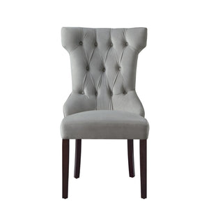 HomeRoots Set of Two Elegant Tufted Light Gray Velvet Dining Chairs with Espresso Legs for Versatile Comfort 543540