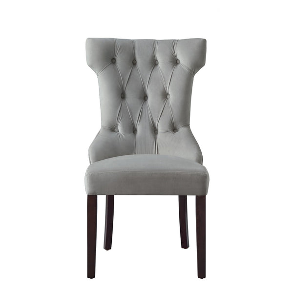 HomeRoots Set of Two Elegant Tufted Light Gray Velvet Dining Chairs with Espresso Legs for Versatile Comfort 543540