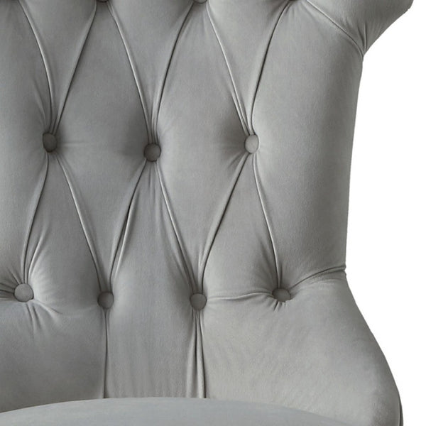 HomeRoots Set of Two Elegant Tufted Light Gray Velvet Dining Chairs with Espresso Legs for Versatile Comfort 543540