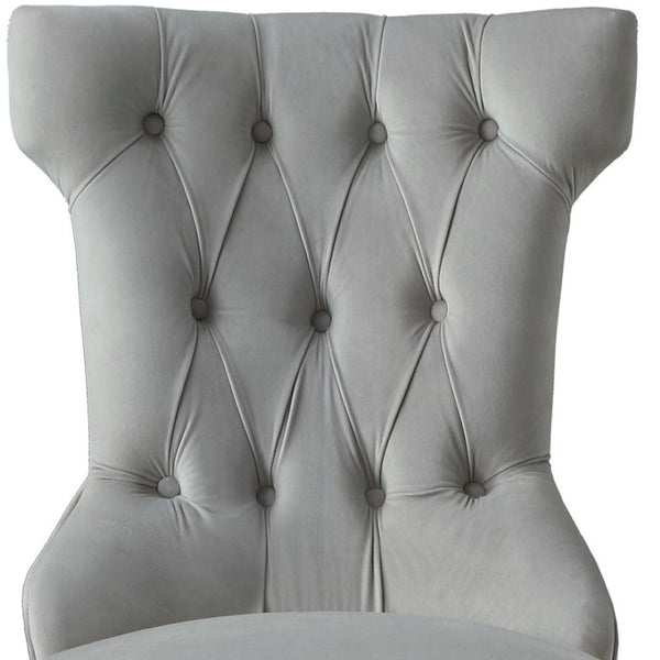 HomeRoots Set of Two Elegant Tufted Light Gray Velvet Dining Chairs with Espresso Legs for Versatile Comfort 543540