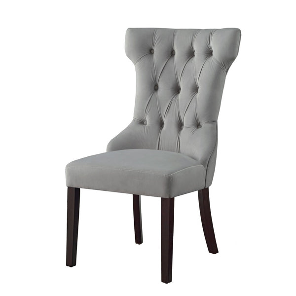 HomeRoots Set of Two Elegant Tufted Light Gray Velvet Dining Chairs with Espresso Legs for Versatile Comfort 543540
