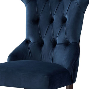 HomeRoots Set of Two Elegant Navy Blue Velvet Tufted Dining Chairs with Espresso Legs for Versatile Style 543541