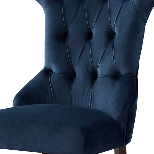 HomeRoots Set of Two Elegant Navy Blue Velvet Tufted Dining Chairs with Espresso Legs for Versatile Style 543541