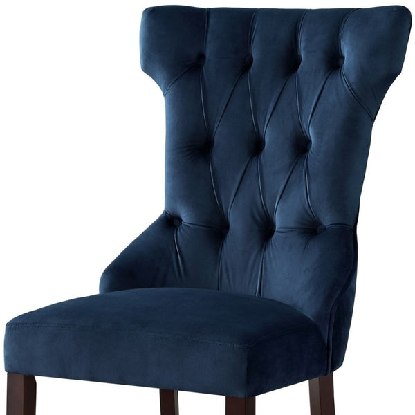 HomeRoots Set of Two Elegant Navy Blue Velvet Tufted Dining Chairs with Espresso Legs for Versatile Style 543541