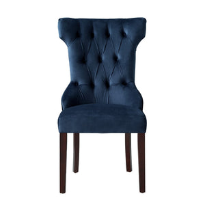 HomeRoots Set of Two Elegant Navy Blue Velvet Tufted Dining Chairs with Espresso Legs for Versatile Style 543541