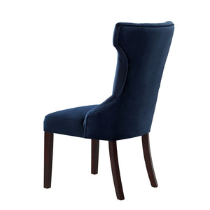 HomeRoots Set of Two Elegant Navy Blue Velvet Tufted Dining Chairs with Espresso Legs for Versatile Style 543541