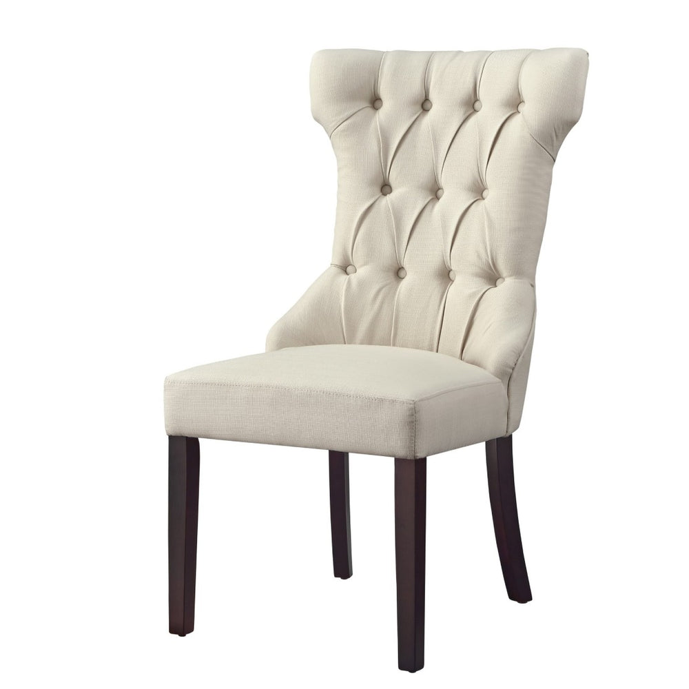 HomeRoots Set of Two Cream and Espresso Tufted Linen Dining Chairs - Elegant, Versatile Seating for Any Room 543542
