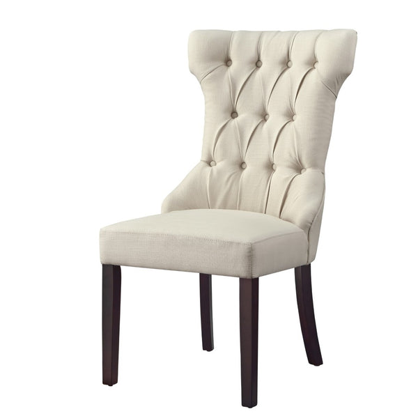 HomeRoots Set of Two Cream and Espresso Tufted Linen Dining Chairs - Elegant, Versatile Seating for Any Room 543542
