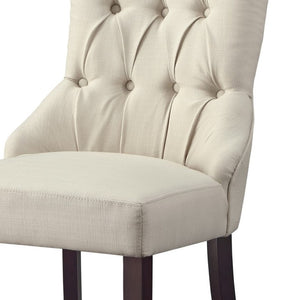 HomeRoots Set of Two Cream and Espresso Tufted Linen Dining Chairs - Elegant, Versatile Seating for Any Room 543542
