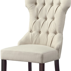 HomeRoots Set of Two Cream and Espresso Tufted Linen Dining Chairs - Elegant, Versatile Seating for Any Room 543542