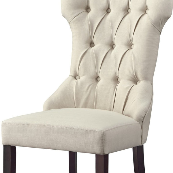 HomeRoots Set of Two Cream and Espresso Tufted Linen Dining Chairs - Elegant, Versatile Seating for Any Room 543542