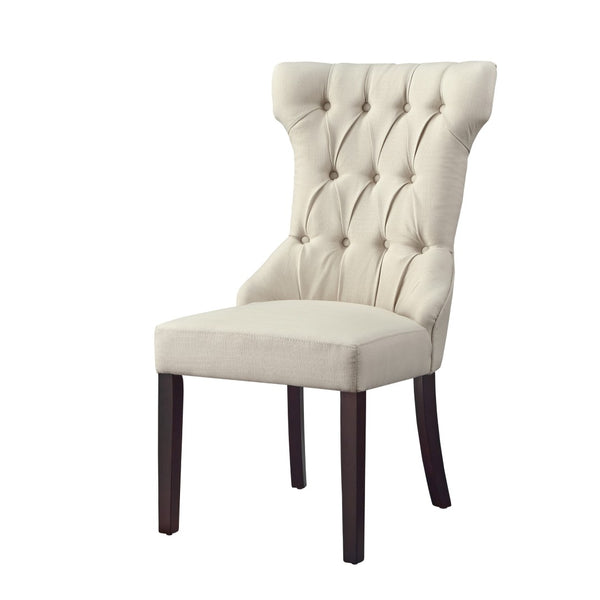 HomeRoots Set of Two Cream and Espresso Tufted Linen Dining Chairs - Elegant, Versatile Seating for Any Room 543542