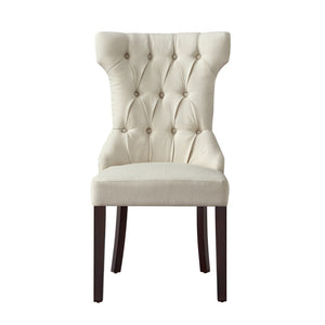 HomeRoots Set of Two Cream and Espresso Tufted Linen Dining Chairs - Elegant, Versatile Seating for Any Room 543542