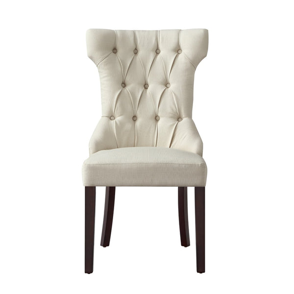 HomeRoots Set of Two Cream and Espresso Tufted Linen Dining Chairs - Elegant, Versatile Seating for Any Room 543542