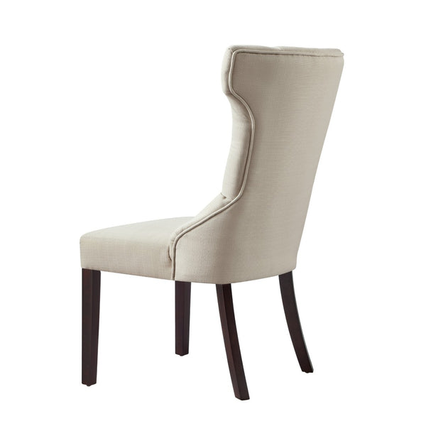 HomeRoots Set of Two Cream and Espresso Tufted Linen Dining Chairs - Elegant, Versatile Seating for Any Room 543542