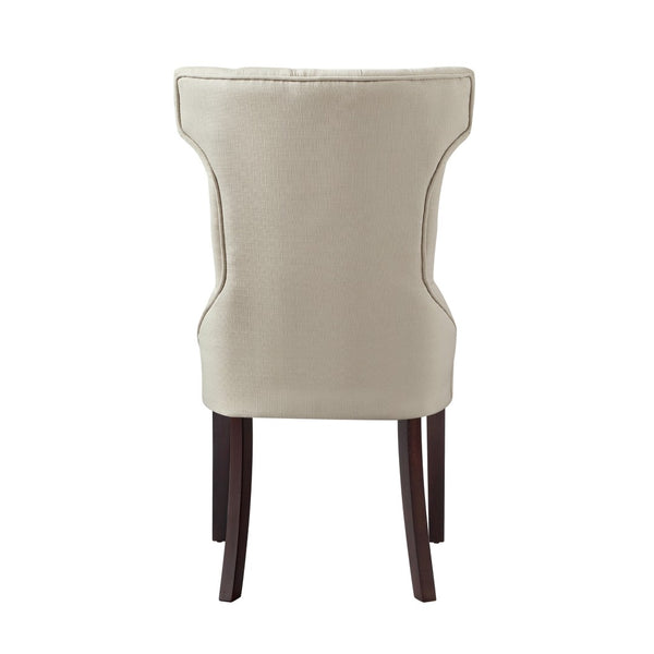 HomeRoots Set of Two Cream and Espresso Tufted Linen Dining Chairs - Elegant, Versatile Seating for Any Room 543542