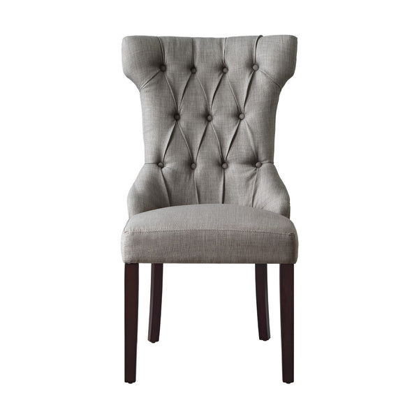 HomeRoots Set of Two Elegant Tufted Light Gray Wing Back Dining Chairs with Espresso Wood Legs for Versatile Use 543543