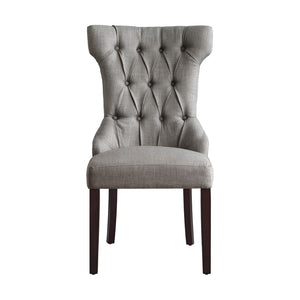 HomeRoots Set of Two Elegant Tufted Light Gray Wing Back Dining Chairs with Espresso Wood Legs for Versatile Use 543543