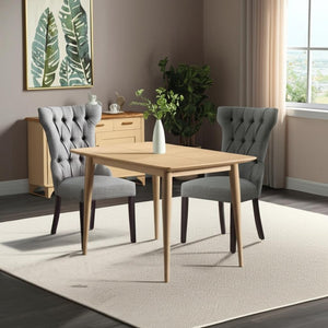 HomeRoots Set of Two Elegant Tufted Light Gray Wing Back Dining Chairs with Espresso Wood Legs for Versatile Use 543543