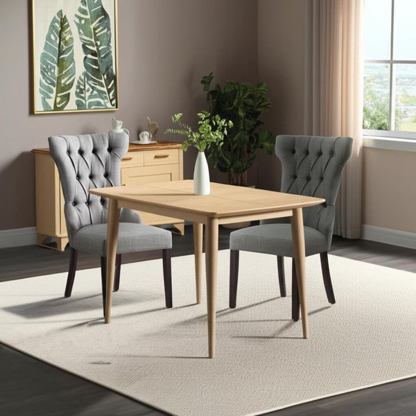 HomeRoots Set of Two Elegant Tufted Light Gray Wing Back Dining Chairs with Espresso Wood Legs for Versatile Use 543543