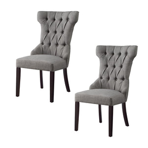 HomeRoots Set of Two Elegant Tufted Light Gray Wing Back Dining Chairs with Espresso Wood Legs for Versatile Use 543543