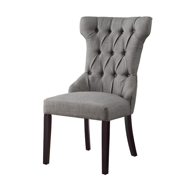 HomeRoots Set of Two Elegant Tufted Light Gray Wing Back Dining Chairs with Espresso Wood Legs for Versatile Use 543543
