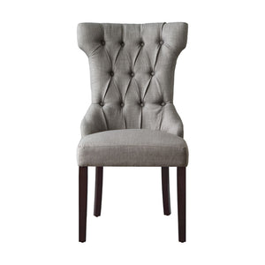 HomeRoots Set of Two Elegant Tufted Light Gray Wing Back Dining Chairs with Espresso Wood Legs for Versatile Use 543543